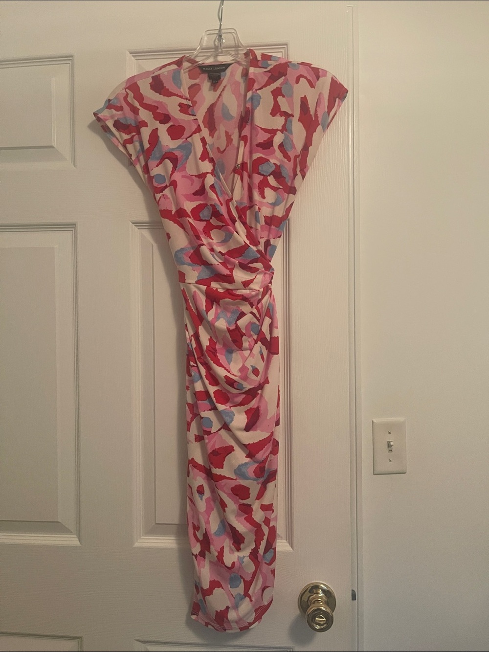 Maggy London Pink Multi-Color Wrap Midi Dress